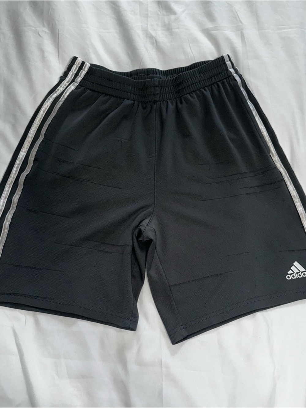 adidas Boys Black Athletic Shorts with White Side Stripes